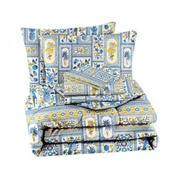 bsb home Blue & Yellow Floral Cotton 4 Piece Double Queen Regular Bedding Set-image-88