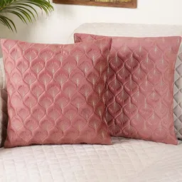 TANLOOMS Pink & Gold-Toned Floral Velvet Square Cushion Covers - Set of 2-image-45