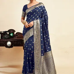 HERE&NOW Floral Zari Silk Blend Kanjeevaram Saree-picture-50