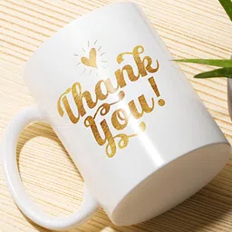 Gift4You White & Yellow Thank You Printed Dishwasher Safe Ceramic Glossy Mug-45