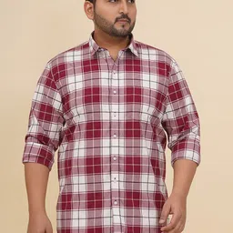 John Pride Plus Size Men Tartan Checked Spread Collar Stretchable Casual Shirt-image-27