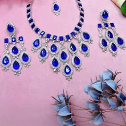 VATSALYA creation Alloy Gold- plated Blue Jewellery Set-37