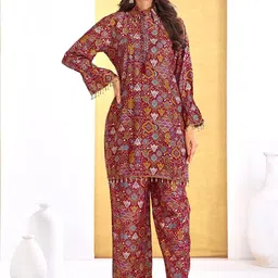BulBul Printed Shirt Collar Neck Tunic With Trousers Co-Ords-picture-6