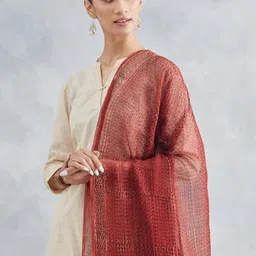 Fabindia Ethnic Motifs Printed Cotton Silk Dupatta-15