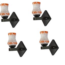 1ST TIME Pack of 4 Orange & White Glass Printed Cylinder Shaped Wall Lamp-picture-27