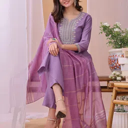 HRITIKA Women Embroidered Regular Sequinned Kurta with Trousers & With Dupatta-37