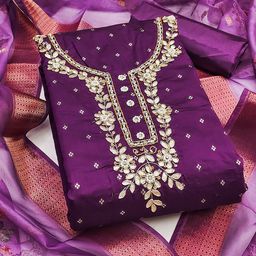 SAINOOR Embellished Woven Design Semi-Stitched Dress Material-image-72