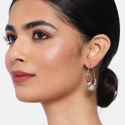 Sangria Silver Plated Beaded Circular Hoop Earrings-10