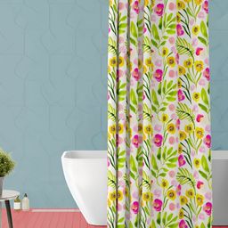 ArtzFolio Off White & Pink Printed Waterproof Shower Curtain-image-56