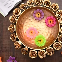 Samy Collectibles Yellow Textured Metal Decorative Urli Bowl-image-16