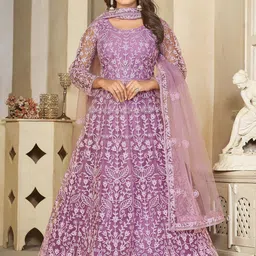 Warthy Ent Floral Embroidered Net Semi-Stitched Dress Material-image-4