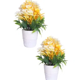PROKART Yellow & Green 2 Pieces Orchid Artificial Flowers With Pot-picture-32
