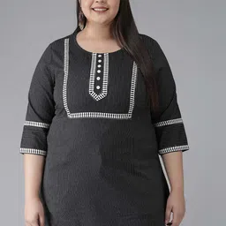 IKRASS Women Plus Size Striped Round Neck Pure Cotton Tunics-picture-35