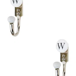 IndianShelf Silver Toned & White 2 Pieces Ceramic & Zinc W Alphabet Wall Hooks-image-28
