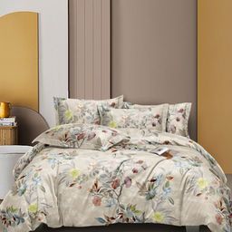 MORADO Brown & Green Floral Printed 210 TC Single Bedsheet Set-image-69