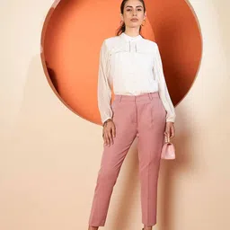 Antheaa Women Smart Tapered Fit Mid-Rise Trousers-image-97