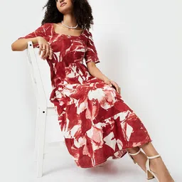 max Floral Printed Fit & Flare Midi Dress-image-42