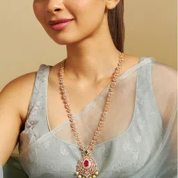 Kushal's Fashion Jewellery Copper Gold-Plated Cubic Zirconia Studded Necklace-picture-38