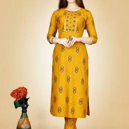 BAPS Women Floral Embroidered Round Neck Regular Kurta with Trousers-picture-53