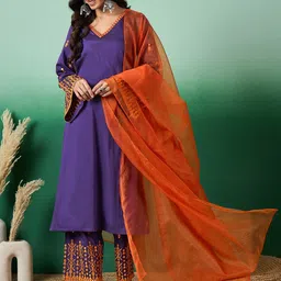 Sangria Embroidered  Striaght Kurta With Pant & Dupatta-image-38