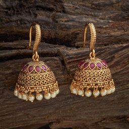 Kushal's Fashion Jewellery Ruby Gold-Plated Ethnic Antique Dome Shaped Jhumkas Earrings-13
