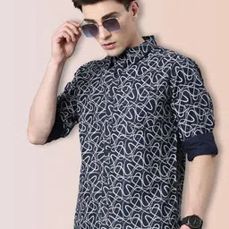 Broon Men Slim Fit Geometric Printed Spread Collar Cotton Casual Shirt-picture-34