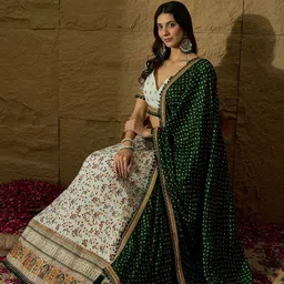 SHRINGARINI Printed Block Print Zari Lehenga & Unstitched Blouse With Dupatta image 2