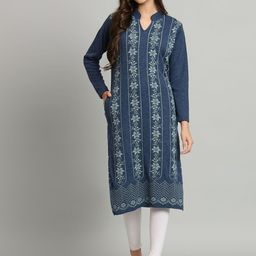 BUDAPEST Women Self-Design Woollen Straight Kurta-17