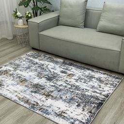 OBSESSIONS Blue Abstract Printed Anti-Skid Saggy Carpet-image-99