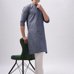 Anouk Ethnic Motifs Embroidered Thread Work Mandarin Collar Cotton Straight Kurta-130