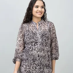 PURYS Women Animal Printed Mandarin Collar Top-image-9