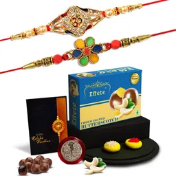 DeoDap Unisex 4 Pieces Beaded Rakhi Gift Set-image-81
