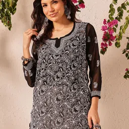 ADA Floral Embroidered Chikankari Chikankari Kurti-image-36