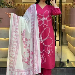 ATOXIC Women Floral Printed Regular Chanderi Cotton Kurta with Trousers & With Dupatta-picture-8