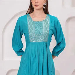 JC4U Women Embroidered Round Neck Gathers Ethnic Tunic-picture-6