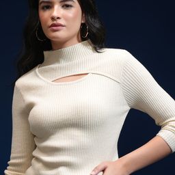 Tokyo Talkies Women Turtle Neck Ribbed Pullover-picture-2