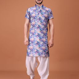 SHIWAM ETHNIX Geometric Printed Band Collar Cotton Straight Kurta-image-31