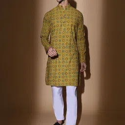 MOSHI Geometric Printed Band Collar Pure Cotton Straight Kurta-picture-33