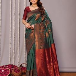 AVANTIKA FASHION Ethnic Motifs Woven Design Zari Pure Silk Banarasi Saree-image-54