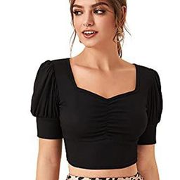 Projas Women Sweetheart Neck Puff Sleeve Crop Top-picture-2