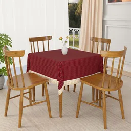Kuber Industries Maroon & Black Geometric Printed Waterproof 4-Seater Square Table Cover-46
