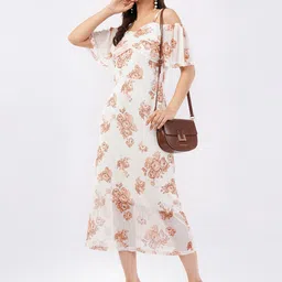 Deshi Girl Women Floral Print Cold Shoulder Midi Dress-picture-35