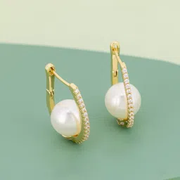 Kushal's Fashion Jewellery Gold-Plated Spherical Pearl & Zircon Studded Hoop Earrings-picture-33