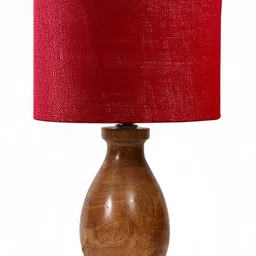 Devansh Red Wood Traditional Cylindrical Shaped Table Lamp-25