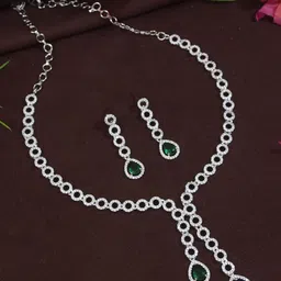 SGA FASHION Silver-Plated American Diamond-Studded Jewellary Set-57