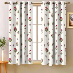Steve & Anderson Bharat Motifs Pink & White 2 Pieces Floral Window Curtain (5 Feet)-10