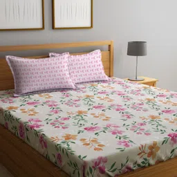 Myntra Elegant Homes Beige & Pink Printed 300 TC King BedsheetSet 2.5 m x 2.25 m-image-35