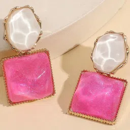 AKISON JEWELS Circular White and Pink Drop Earrings-11