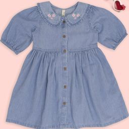 Pantaloons Baby Girls Peter Pan Collar Floral Embroidered Puff Sleeve Cotton Shirt Dress-image-110