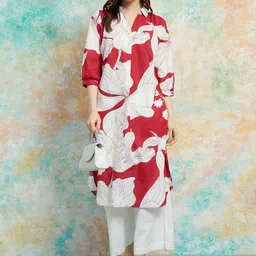 Melange by Lifestyle Floral Printed Mandarin Collar Sleeves Thread Work Kurta-52